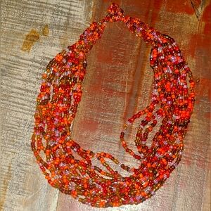 COLORS OF THE AUTUMN TREES VINTAGE SEED BEADED NECKLACE